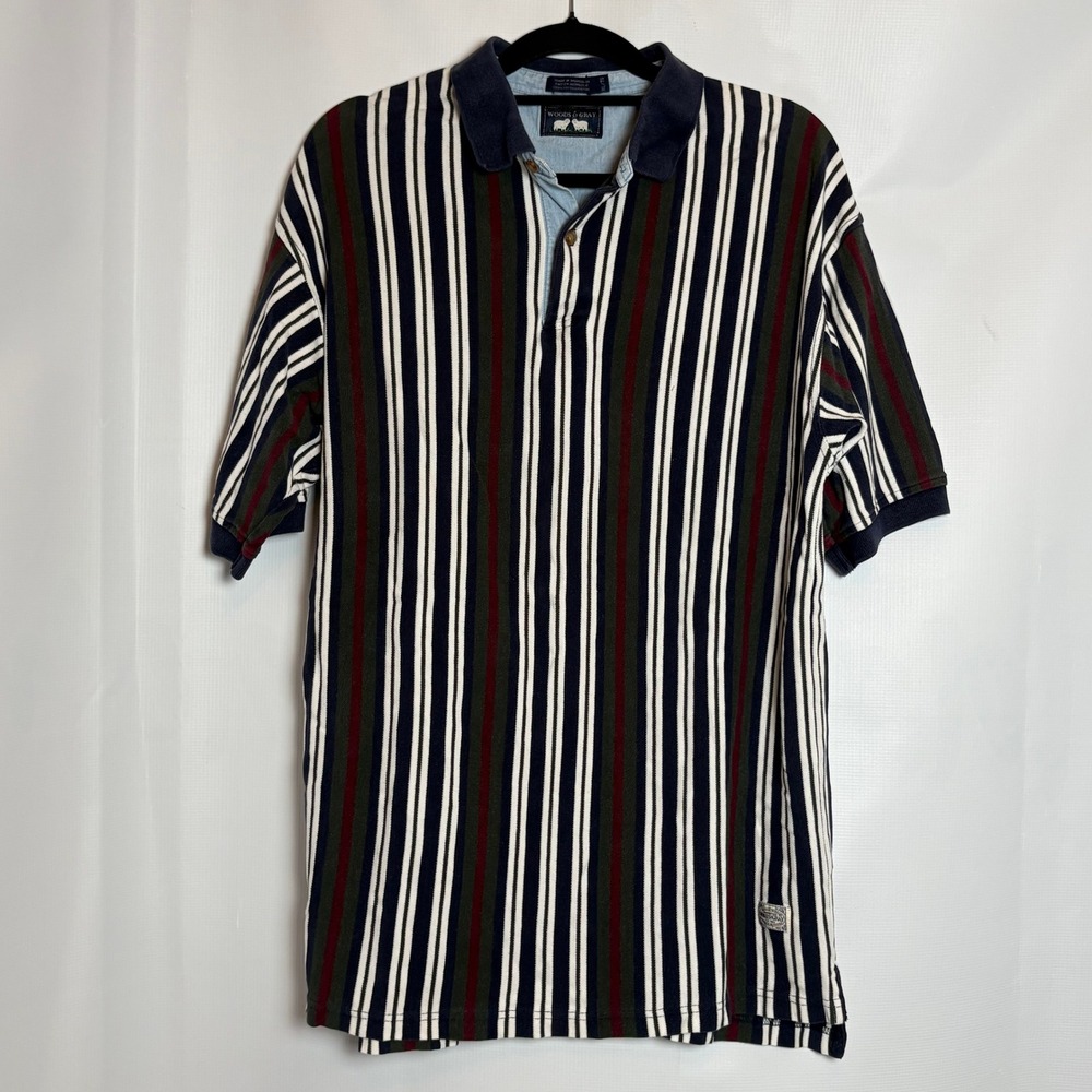 Woods & Gray Mens XL/TG‎ Striped Short Sleeve Polo Shirt Button Up 100% Cotton